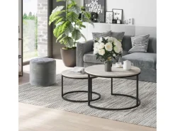 HOMCOM Couchtisch 2er-Set mit Metallgestell Stapelbar für Wohnzimmer Grau