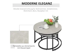 HOMCOM Couchtisch 2er-Set mit Metallgestell Stapelbar für Wohnzimmer Grau