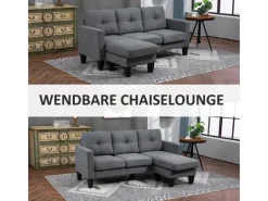 Sale HOMCOM Ecksofa Polyester Schaumstoff 186L x 130B x 84H cm Dunkelgrau