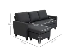 New HOMCOM Ecksofa Stoffsofa L-Form Leinen