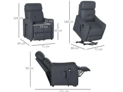 HOMCOM Elektrischer Liftstuhl Polyesterstoff Stahl Grau 71L x 94B x 104H cm