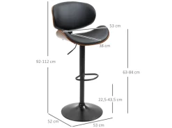 Hot HOMCOM 2er-Set Barhocker Höhenverstellbar mit Fußstützen Schwarz 53 x 52 x 92-112cm