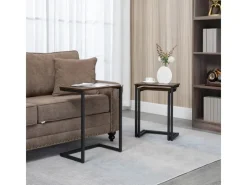 Hot HOMCOM 3er-Set Beistelltische C-förmige mit Stahlgestell Rustikal-Braun