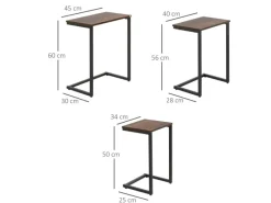 Hot HOMCOM 3er-Set Beistelltische C-förmige mit Stahlgestell Rustikal-Braun
