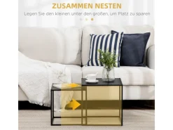 HOMCOM 2er-Set Couchtisch Eckiger aus Stahlgestell bis 10 kg Belastbar Schwarz
