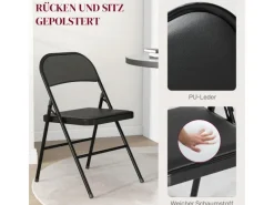 Hot HOMCOM 4er-Set Klappstühle Tragbar mit Kissen Stahlbeine Kunstleder