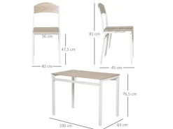 HOMCOM Essgruppe mit 4 Stühlen MDF Metall Hellgrau L100 x B63 x H76,5 cm