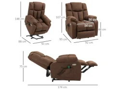 HOMCOM Fernsehsessel mit Aufstehhilfe Polyester Stahl Braun 92L x 95B x 107H cm