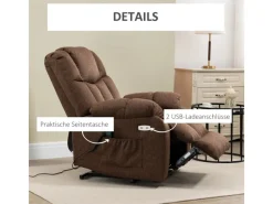 HOMCOM Fernsehsessel mit Aufstehhilfe Polyester Stahl Braun 92L x 95B x 107H cm