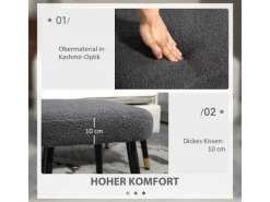 HOMCOM Fußhocker mit Kaschmir-Optik Stahlbeine Dunkelgrau 42 x 42 x 47 cm