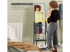 HOMCOM Ganzkörperspiegel Stahl Spanplatte Schwarz 42L x 37B x 155H cm