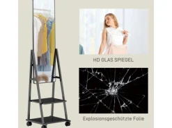 HOMCOM Ganzkörperspiegel Stahl Spanplatte Schwarz 42L x 37B x 155H cm