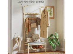 Outlet HOMCOM Garderobe mit Schuhbank Bambus Naturholz 73,5L x 34B x 171H cm