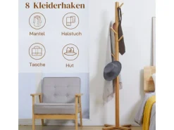 Outlet HOMCOM Garderobenständer aus Bambus mit 8 Haken 49,5 x 49,5 x 178 cm Natur