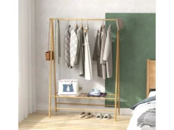 Outlet HOMCOM Garderobenständer Bambus Naturholz 116L x 43,5B x 160H cm