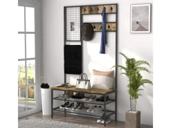 HOMCOM Garderobenständer mit Sitzbank für Eingangsbereich Flur Rustikal-Braun