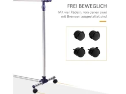 HOMCOM Garderobenständer mit Rollen Höhenverstellbar Edelstahl 86 x 45 x 95 cm