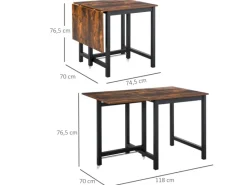 HOMCOM Klappbarer Esstisch Spanplatte Metall Braun 118L x 70B x 76,5H cm