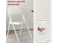 Outlet HOMCOM Klappstuhl Stahl Kunstleder 46L x 45B x 78H cm Weiß