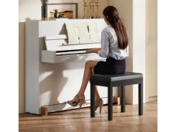 Discount HOMCOM Klavierbank Gummiholz Kunstleder 55L x 34B x 50H cm Schwarz