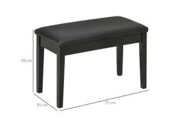 New HOMCOM Klavierbank mit Stauraum Lederkissen Schwarz 75 x 35 x 49 cm
