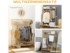 HOMCOM Kleiderständer mit Kleiderhaken Bambus Naturholz 114L x 40B x 139H cm