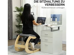 HOMCOM Kniestuhl für Homeoffice Buchenholz Grau 54,5L x 85B x 54H cm