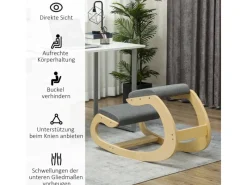 HOMCOM Kniestuhl für Homeoffice Buchenholz Grau 54,5L x 85B x 54H cm