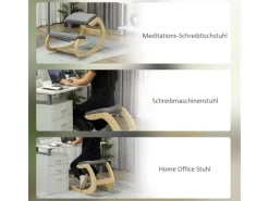 HOMCOM Kniestuhl für Homeoffice Buchenholz Grau 54,5L x 85B x 54H cm