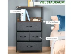 HOMCOM Kommode mit 4 Schubladen Aufbewahrungsschrank Kommodenschrank Schwarz