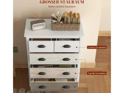 HOMCOM Kommode mit 5 Schubladen Griff Kippschutz Weiß 70 x 38 x 85 cm