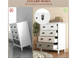 HOMCOM Kommode mit 5 Schubladen Griff Kippschutz Weiß 70 x 38 x 85 cm