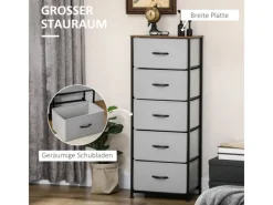 HOMCOM Kommode Sideboard mit 5 Klappbaren Schubladenschrank Grau
