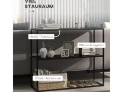 HOMCOM Konsolentisch mit 2 Ebenen Kippschutz Stahl 90 x 30 x 75 cm Schwarz