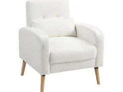 Discount HOMCOM Loungesessel Sessel mit Lendenkissen Gepolstert Polstersessel Weiß