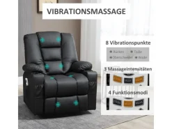 HOMCOM Massagesessel Kunstleder Stahl Schwarz 90L x 98B x 102H cm