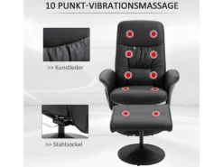 HOMCOM Massagesessel mit Fußhocker Stauraum Liegefunktion Schwarz 76 x 81 x 105 cm