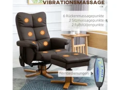 HOMCOM Massagesessel mit Fußhocker 145 Grad Neigbar Braun 80 x 86 x 99 cm
