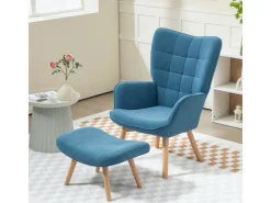 Sale HOMCOM Ohrensessel mit Hocker für Wohnzimmer Kord 72L x 80B x 101H cm Blau