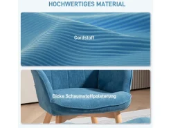 Sale HOMCOM Ohrensessel mit Hocker für Wohnzimmer Kord 72L x 80B x 101H cm Blau