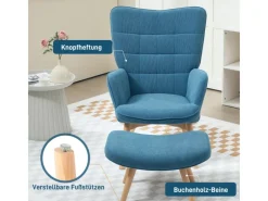 Sale HOMCOM Ohrensessel mit Hocker für Wohnzimmer Kord 72L x 80B x 101H cm Blau
