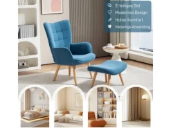 Sale HOMCOM Ohrensessel mit Hocker für Wohnzimmer Kord 72L x 80B x 101H cm Blau