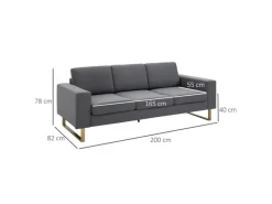 New HOMCOM Polstersofa mit Kissen Armlehne Leinen 200 x 82 x 78 cm
