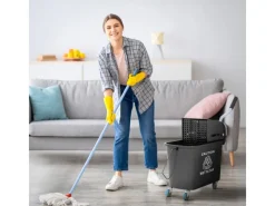 HOMCOM Putzwagen mit Wischmopp Kunststoff Schwarz 60L x 27B x 70,5H cm