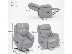 HOMCOM Relaxsessel Elektrisch mit Aufstehhilfe 5 Massagemodi Liegefunktion für Wohnzimmer Grau