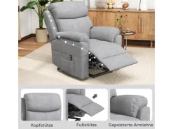 HOMCOM Relaxsessel Elektrisch mit Aufstehhilfe 5 Massagemodi Liegefunktion für Wohnzimmer Grau