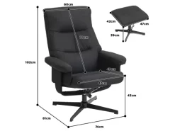 Outlet HOMCOM Relaxsessel mit Hocker Polyester Schwarz 74L x 81B x 102H cm