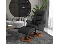 HOMCOM Relaxsessel mit Hocker 130 Grad Neigbar Kunstleder Schwarz 77 x 89 x 110 cm