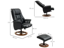 HOMCOM Relaxsessel mit Hocker 130 Grad Neigbar Kunstleder Schwarz 77 x 89 x 110 cm