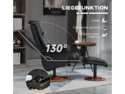 HOMCOM Relaxsessel mit Hocker 130 Grad Neigbar Kunstleder Schwarz 77 x 89 x 110 cm